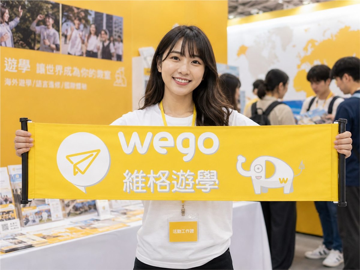 WEGO 手持展旗，遊學活動黃色手持帆布展旗輸出